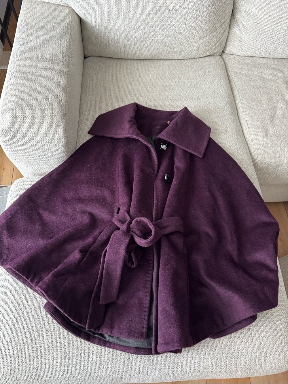 Calvin Klein Plum Belted Wool-Blend Cape